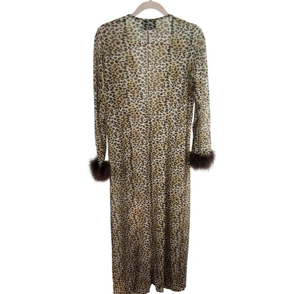 Marilyn Monroe Warners Leopard Print Sheer Robe Feathered Cuffs M/L Full Length - Picture 2 of 6